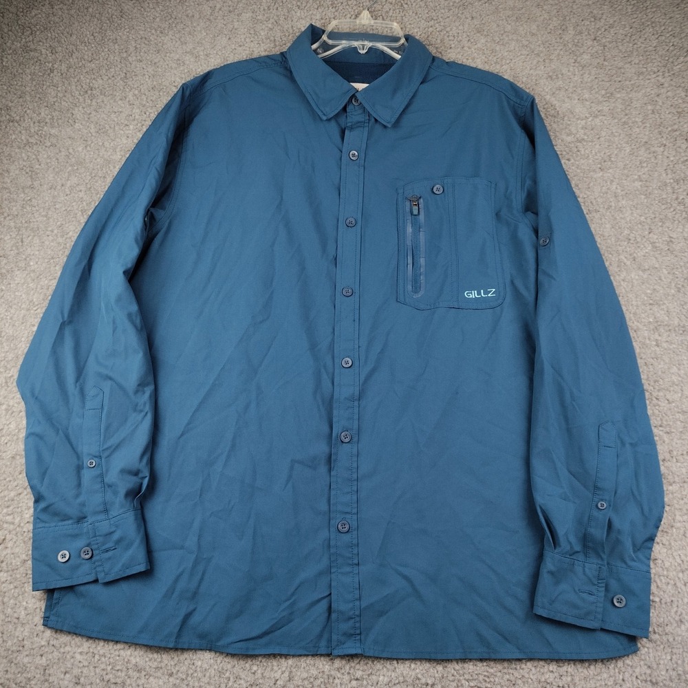 Gillz Fishing Shirt Mens XL Long Sleeve Blue Button Up Vented